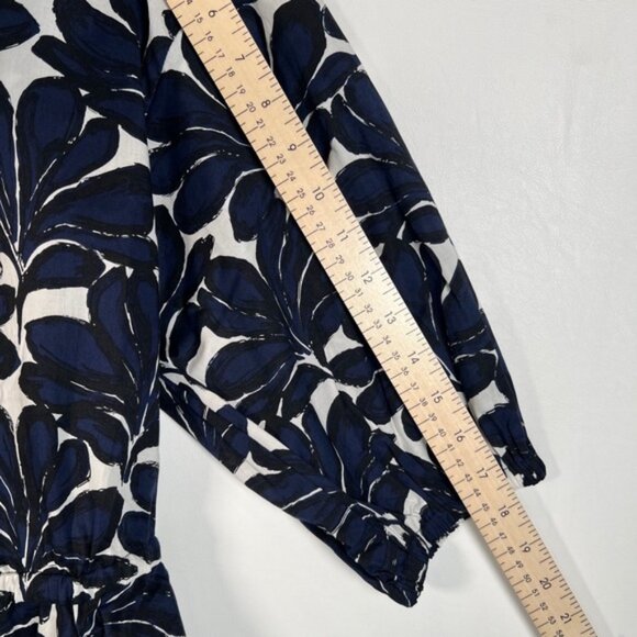 NWT DONNA KARAN SEASIDE Floral Print V neck Peplum Hem Elastic Cuffs Blouse Sz M - Picture 9 of 16